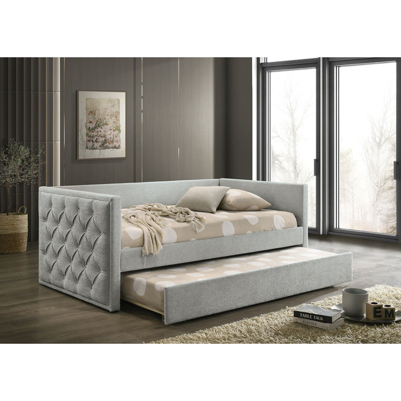 Lit de jour style transitionnel 1pc avec lit gigogne, gris
