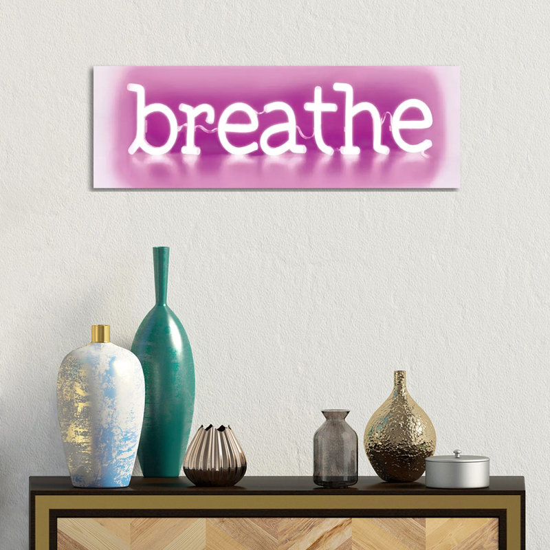Neon Breathe Pink On White by Hailey Carr - Wrapped Canvas Panoramic Print, 30.48 cm H x 91.44 cm W x 1.91 cm D