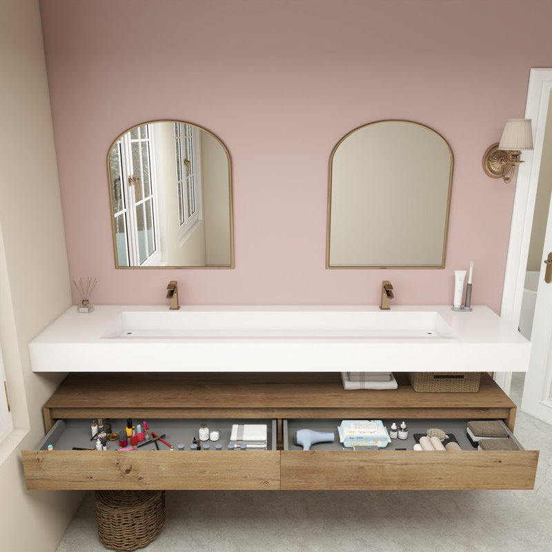 Ensemble de meuble-lavabo double mural 84 po Alysa, Chêne