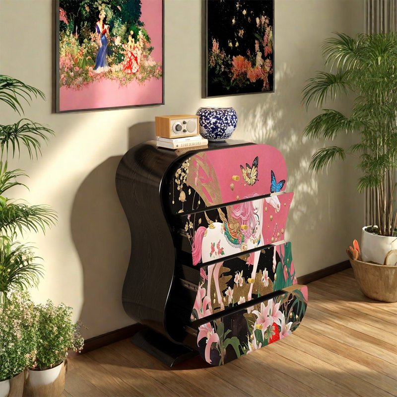 Armoire décorative à quatre tiroirs en bois de frêne