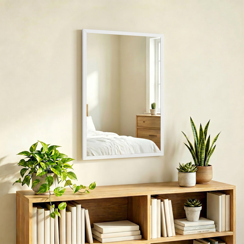 HOMCOM Wall-Mounted Bathroom Mirror, Decorative Rectangular, White