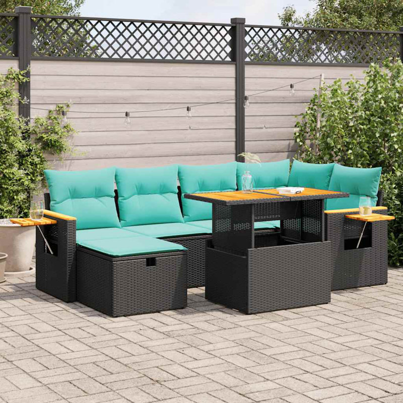  Ensemble de canapé de patio 7 pièces avec coussins en rotin polyacacia