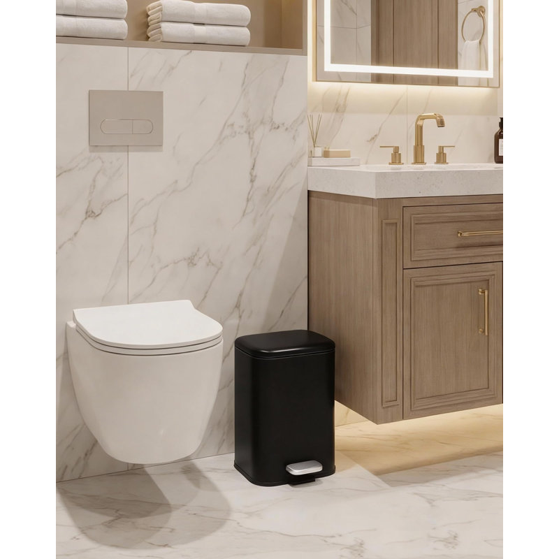 Poubelle de salle de bain 1,3 gallon / 5 L, poubelle en acier inoxydable avec seau intérieur amovible, noir, Noir