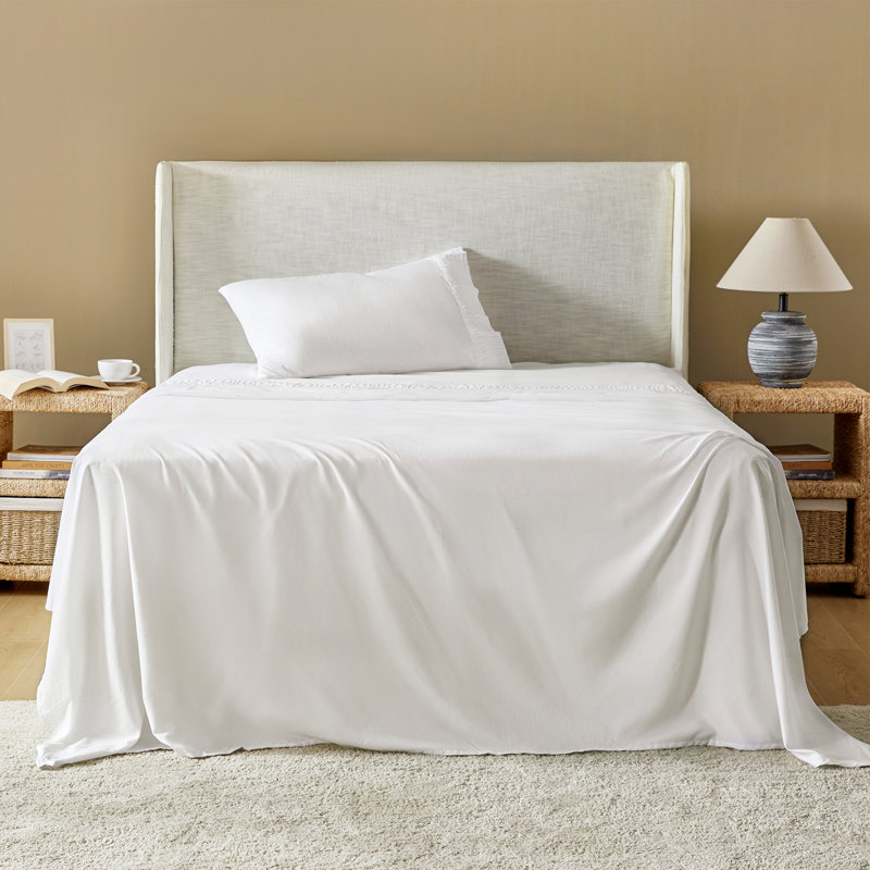 Draps et taies d'oreiller en polyester, Ensemble de draps pour lit simple avec 1 taie d'or, Blanc