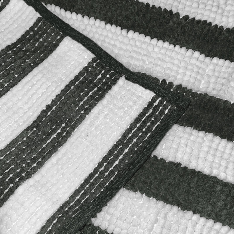 Tapis de salle de bain 23 po x 15 po, Gris anthracite, rayé