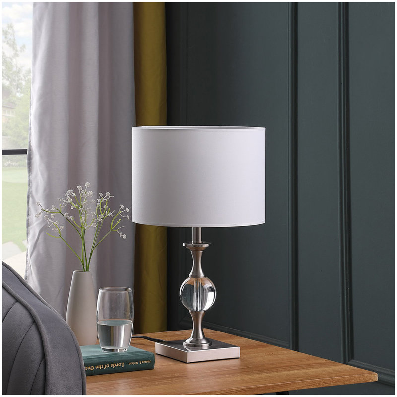19.75" Satin Nickel Solid Crystal Orb Metal Table Lamp in Silver