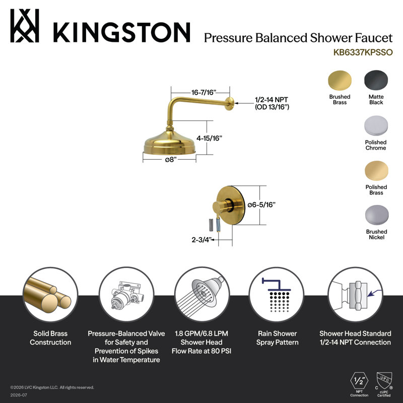 Kingston Brass Verona Single-Handle Pressure Balanced Shower Faucet, Brushed Nickel