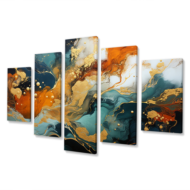 Tempête de marbre bleu et doré V - ensemble de décorations murales multiples