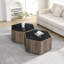 Table basse hexagonale rustique rétro en bois avec 2 tiroirs cachés-1689274040