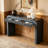 Rustic Console Table With Fluted Drawer, Curved Corners, And Thick Legs For Hallway And Living Room Decor (Dark Navy)-2051495911