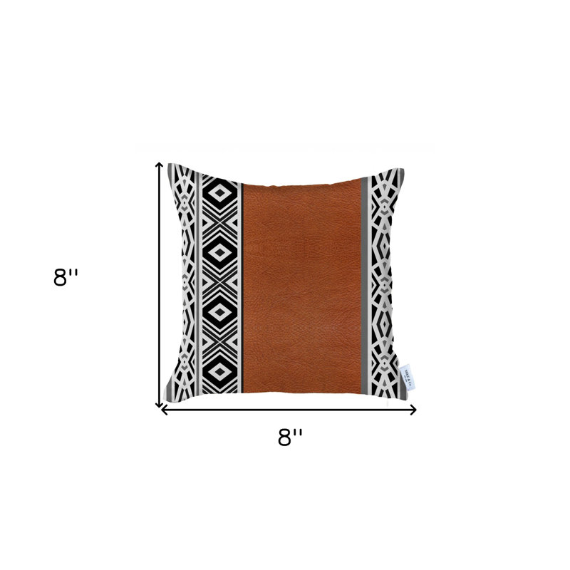 Rustic Brown Faux Leather Geometric Throw Pillow