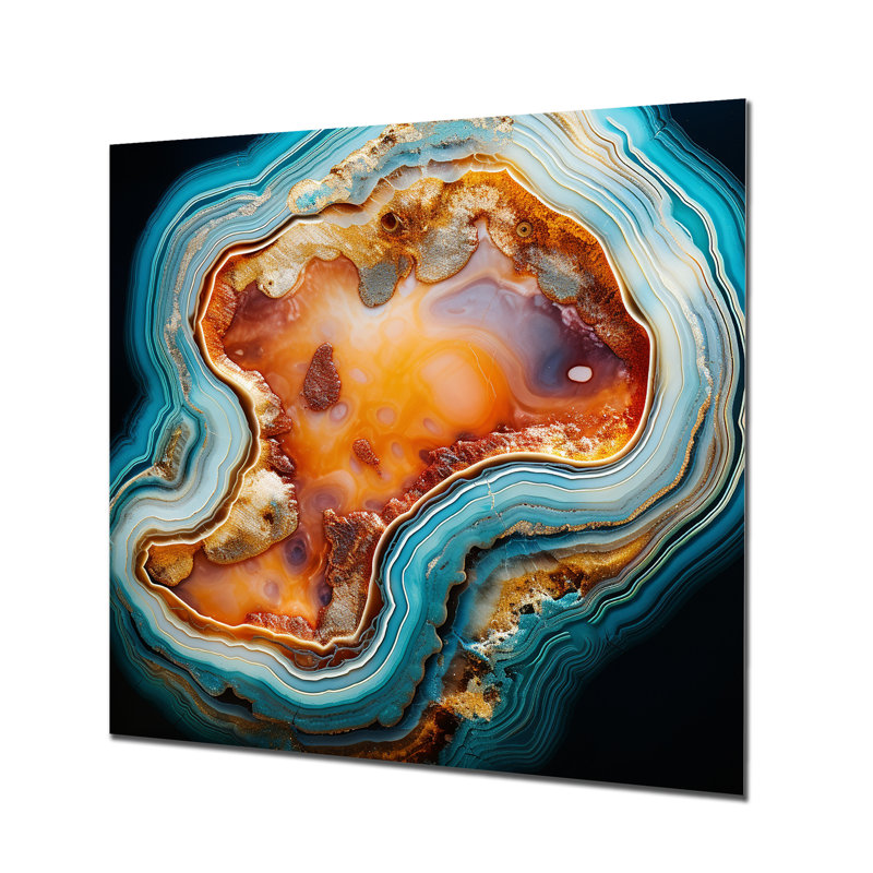 Agate Turquoise River - impression d'art mural en marbre, Métal métal, H 16 po x l 16 po x P 1 po