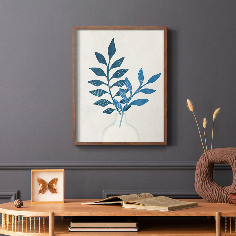 Monochrome Foliage I Framed Print - Solid Wood, 14" H x 11" W, Brown