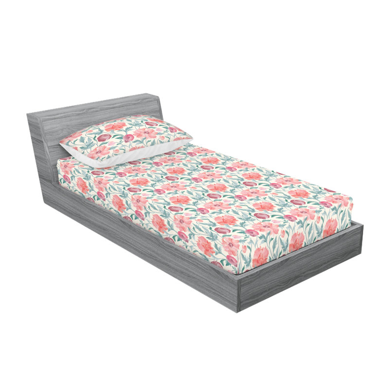 Ambesonne Fitted Sheet & Shams, Twin XL Sheet Set with 1 Pillowcase, Cadet/Blue Flower