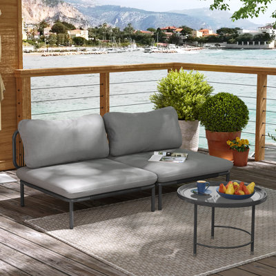 2 Person Metal Outdoor Patio Sectional Sofa with Cushions