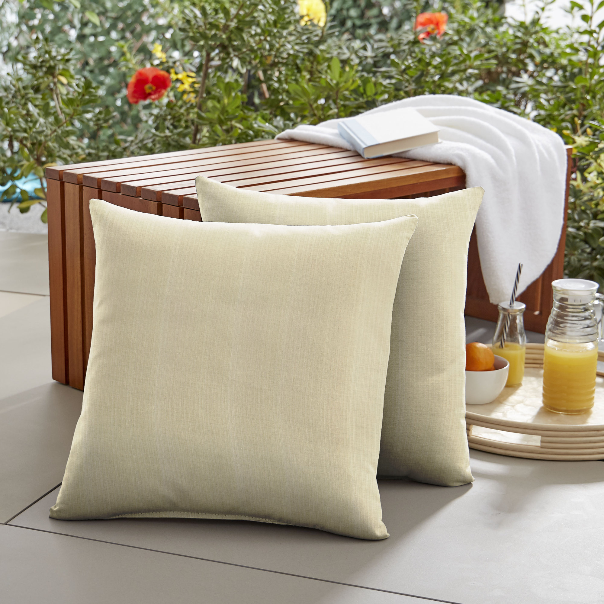 Greer Sunbrella® Indoor/Outdoor Throw Pillow, 22" x 22", Dupione Sand
