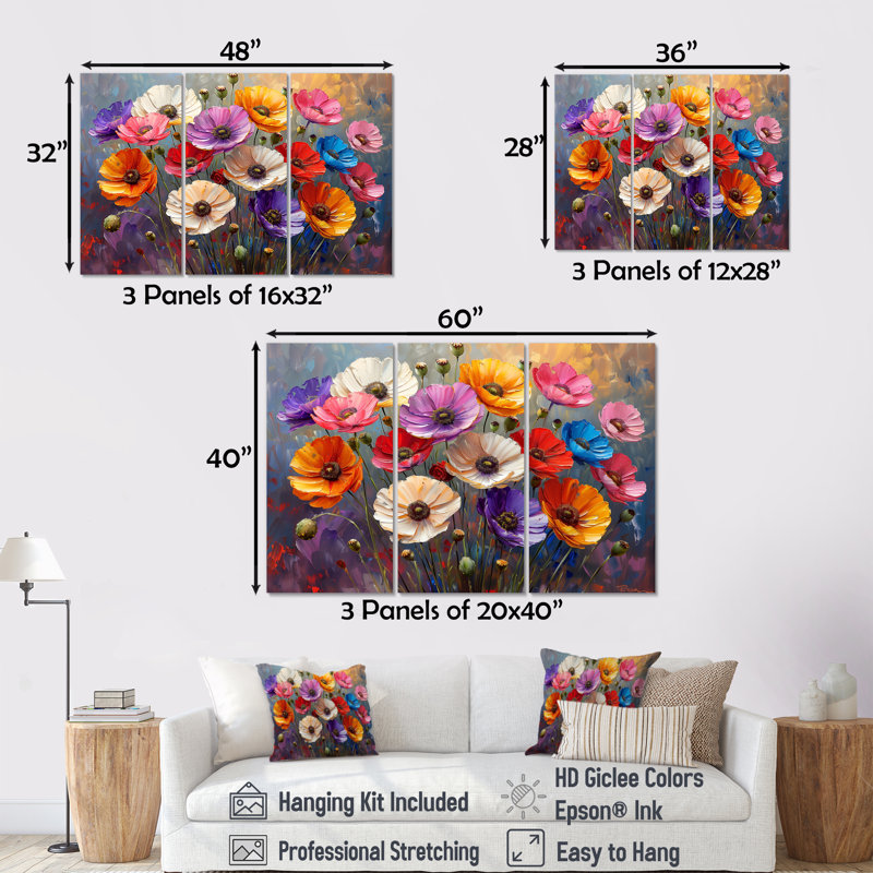Thornbury - Ensemble de décoration murale coquelicots, H 28 po x l 36 po x P 1 po, Toile tendue