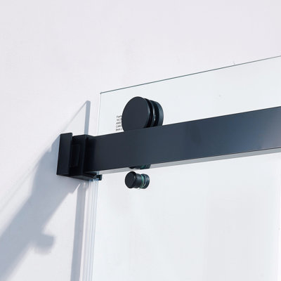 Porte de douche coulissante double sans cadre l 56 à 60 po x H 75 po, acier inoxydable 304 en noir mat, verre trempé clair de 5/16 po (8 mm) de large épaisseur.