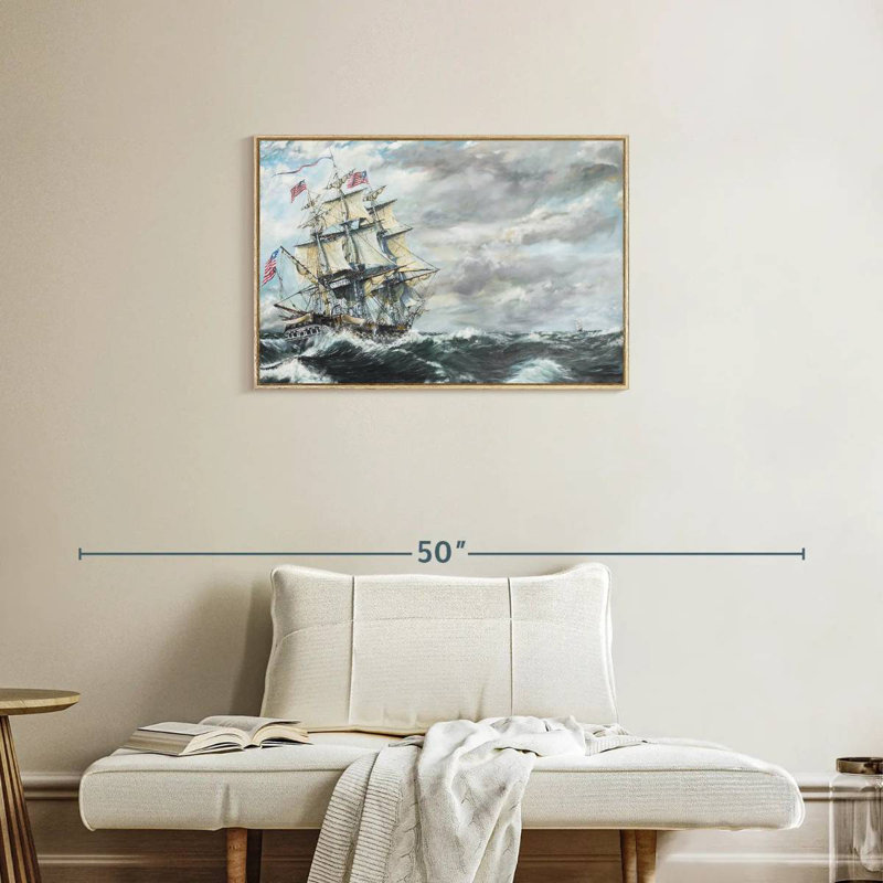 Tête de frégate USS Constitution pour frégate, Cadre flottant en bois naturel, 31 po x 21 po