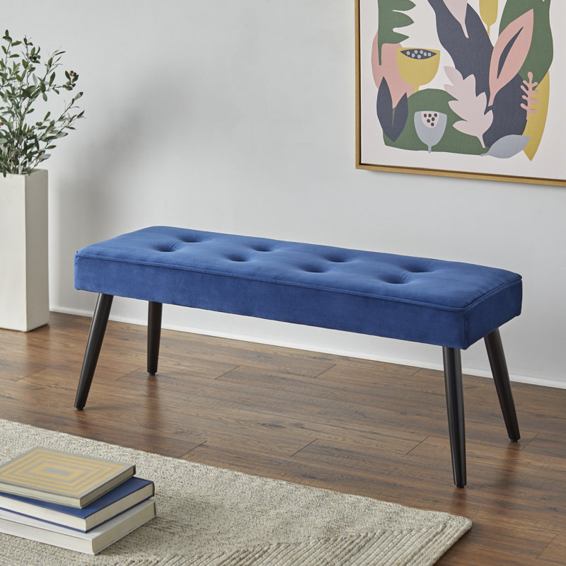 Yashika Velvet Upholstered Bench, Blue