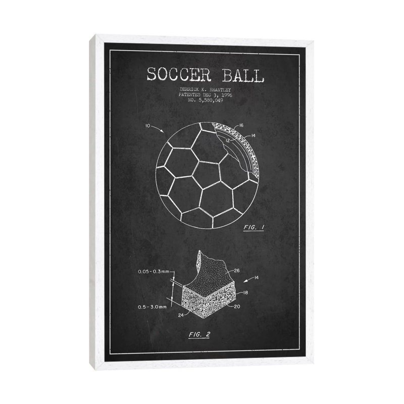 Brantley Soccer Ball Charcoal Patent Blueprint by Aged Pixel - Gallery-Wrapped Canvas Giclée on Canvas, White Framed