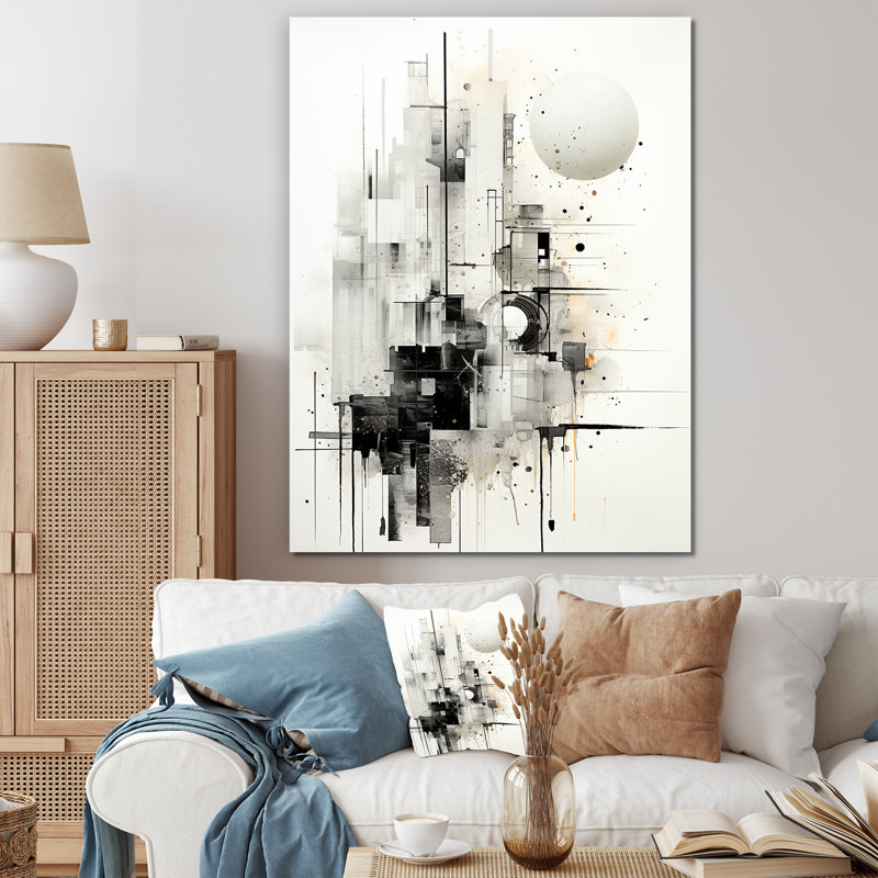 Monochre Mirage Lansdcape 4 - Paysage abstrait, art mural, Toile tendue, H 32 po x l 16 po x P 1 po