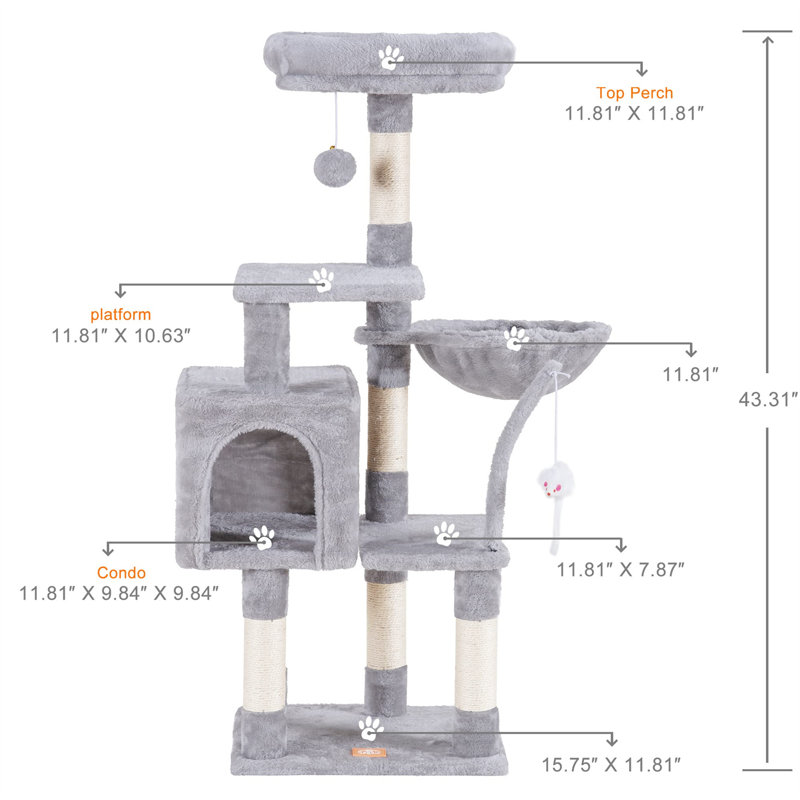 Faraday Cat Tree, Gray, 7.09" H x 12.6" W x 17.32" L