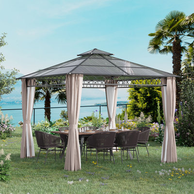 Pavillon de jardin à toit rigide double 9 pi x 10 pi avec filets kaki