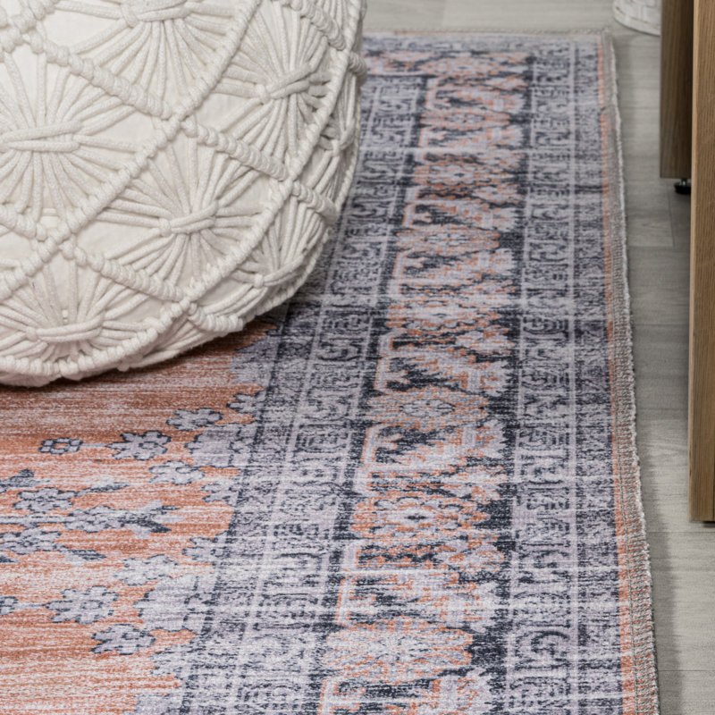 Tapis orange / gris lavable à la machine Wincer Chenille, Rectangle 5 pi 3 po x 7 pi 7 po