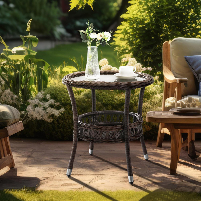 Calla Round Glass Outdoor Balcony Table , 18.9 " W 18.9 " D