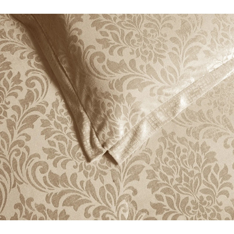Polyester Floral Bedspread with Pillow Shams, Super King Bedspread + 3 Standard Shams, Beige