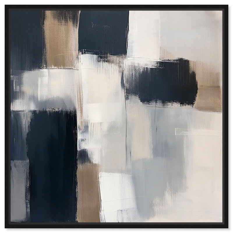 «Blue and Tan Abstraction II», art mural bleu par , H 13 po x l 13 po, Cadre flottant noir