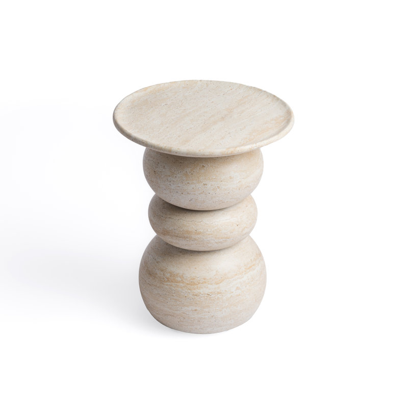 Ivy Bronx Stephanos Travertine Effect Stool End Table Durable Weatherproof Indoor and Outdoor Side Table