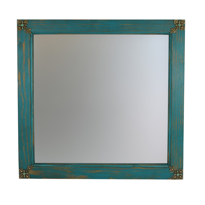 Miroir de salle de bain rustique vieilli, Turquoise, 27 po x 27 po