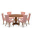 Cet ensemble de table de salle à manger 7 pièces comprend une table de style Mid-Century et 6 chaises en tissu de polyester rouge beige avec dossier capitonné, noyer antique-814565402-814565403