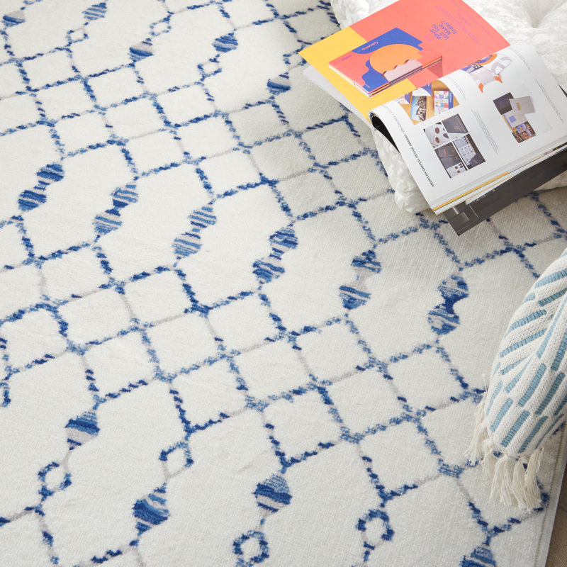 Tapis bleu / ivoire à motif géométrique Cianciolo, Rectangle 8 pi x 10 pi