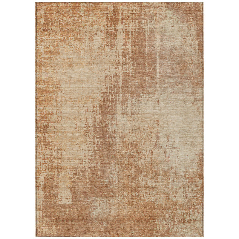 Tapis extérieur lavable abstrait en terre cuite et cuivre 5 pi x 8 pi