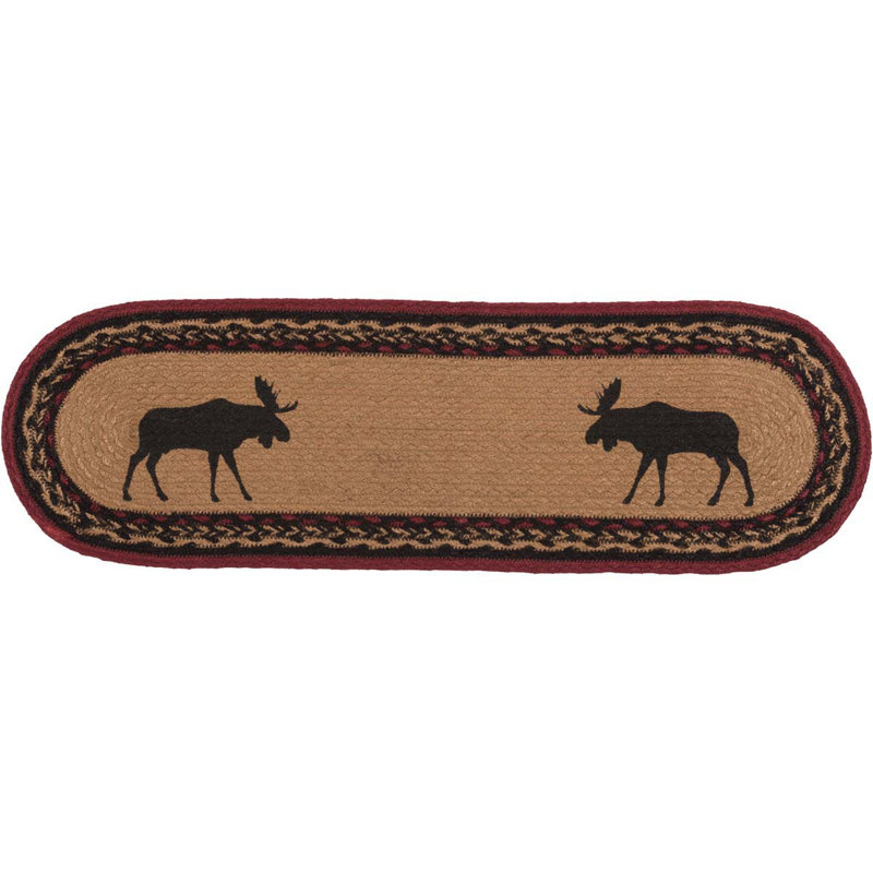 Tapis d'escalier Dorval amande / rouge cerise / noir corbeau