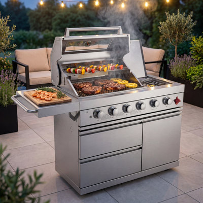 Ensemble d'îlot de cuisine extérieur modulaire de 46 po avec barbecue à 6 brûleurs en acier inoxydable Brixx