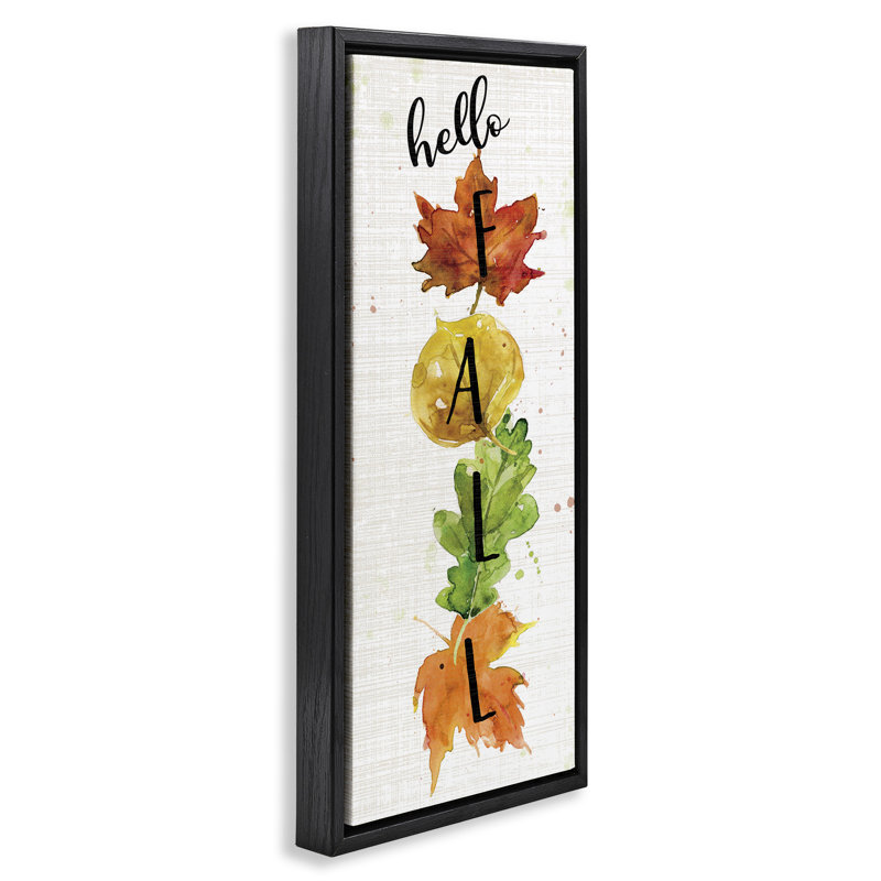 «Hello Fall Autumn Greeting Graining Floater», art mural sur toile par Carol Robinson, Cadre flottant noir de jais