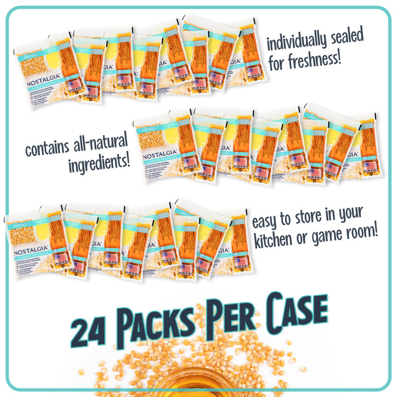 Nostalgia Best Tasting Premium Popcorn, Oil & Seasoning Salt All-In-One Packs (Pack Of 24), 8 oz.