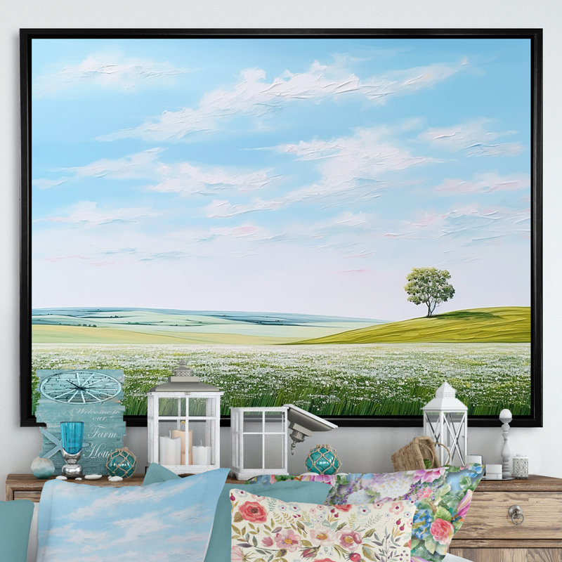 Prairie Country Charm Peacefulness, H 34 po x l 44 po x P 1,5 po, Cadre flottant noir