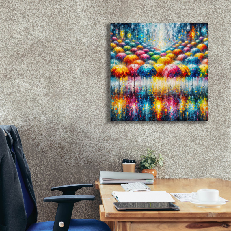 «Vibrant Umbrellas 2» par Rey Klimt, art mural sur toile, H 26 po x l 26 po