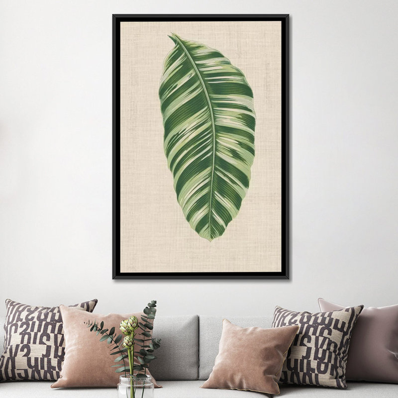 « leaves on linen vi », reproduction d’impression sur toile, H 26 po x l 18 po x P 1,5 po, Toile avec cadre noir