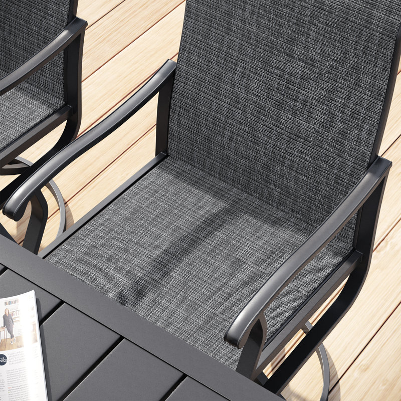 3 Pieces Patio Dining Set with Round Dining Table and 2 PVC-coated polyester Swivel Chairs, Black