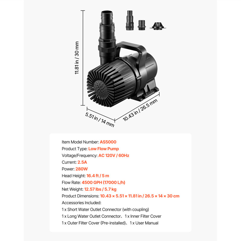 Pompe à eau submersible 280W 4500GPH