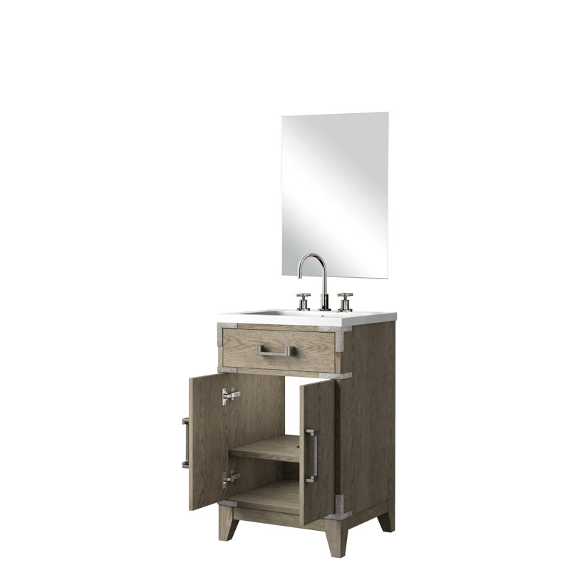 Meuble-lavabo en chêne gris, 20 po x 18 po, comptoir en acrylique, robinet inclus, 18 po Meuble-lavabo avec comptoir et robinet l 20 po x P 18 po Mirror