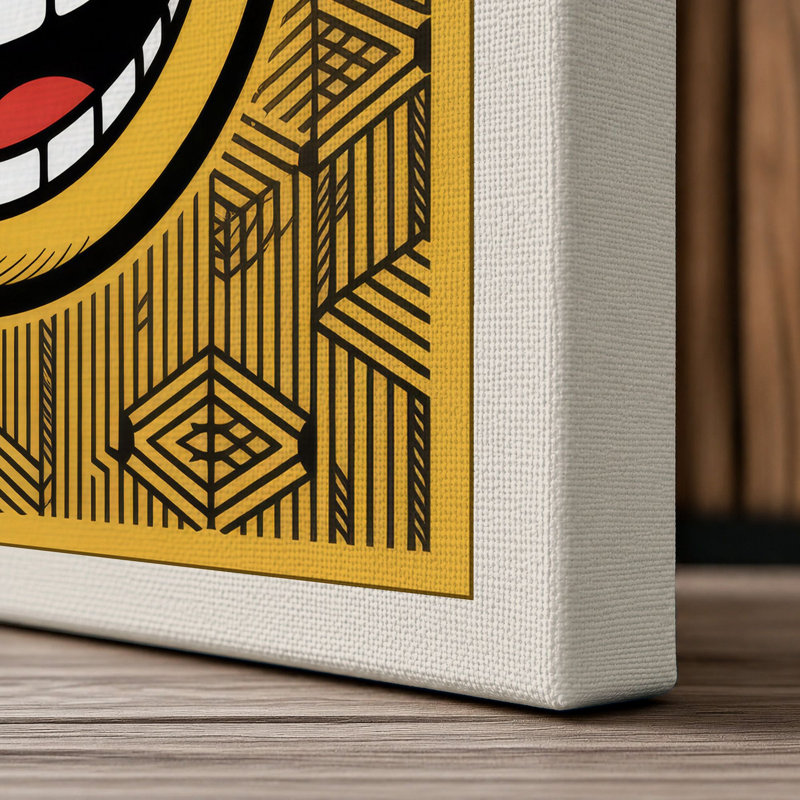 Grinning Face Retro - Wrapped Canvas, 36x24 - 91.4 x 61.0 cm, Cream Border