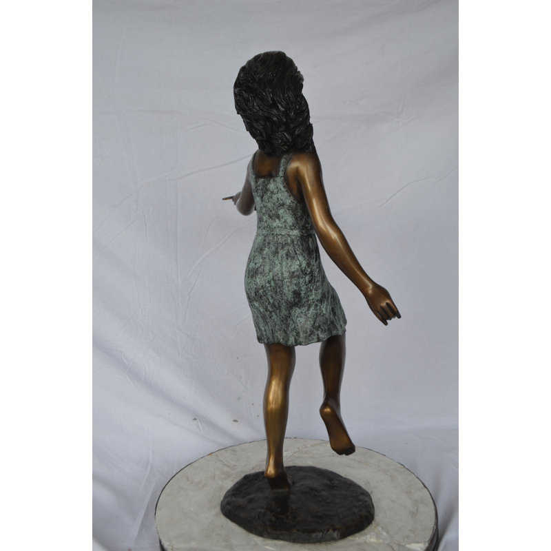 Copper and Metal Girl Holding Turtle Fountain