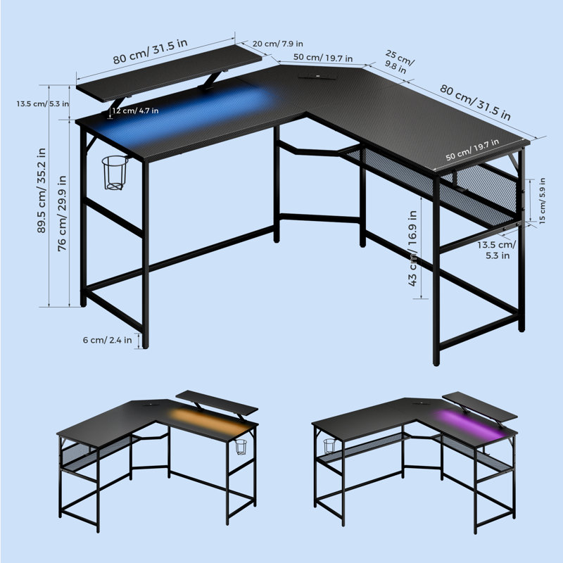 Daown Metal Base Computer Desk with Power Outlet, Black